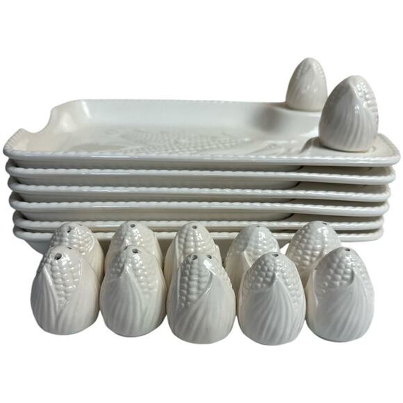 Vintage Cream Corn Plate Salt & Pepper Shaker Set of 6 10" X 8" - Picture 2 of 3